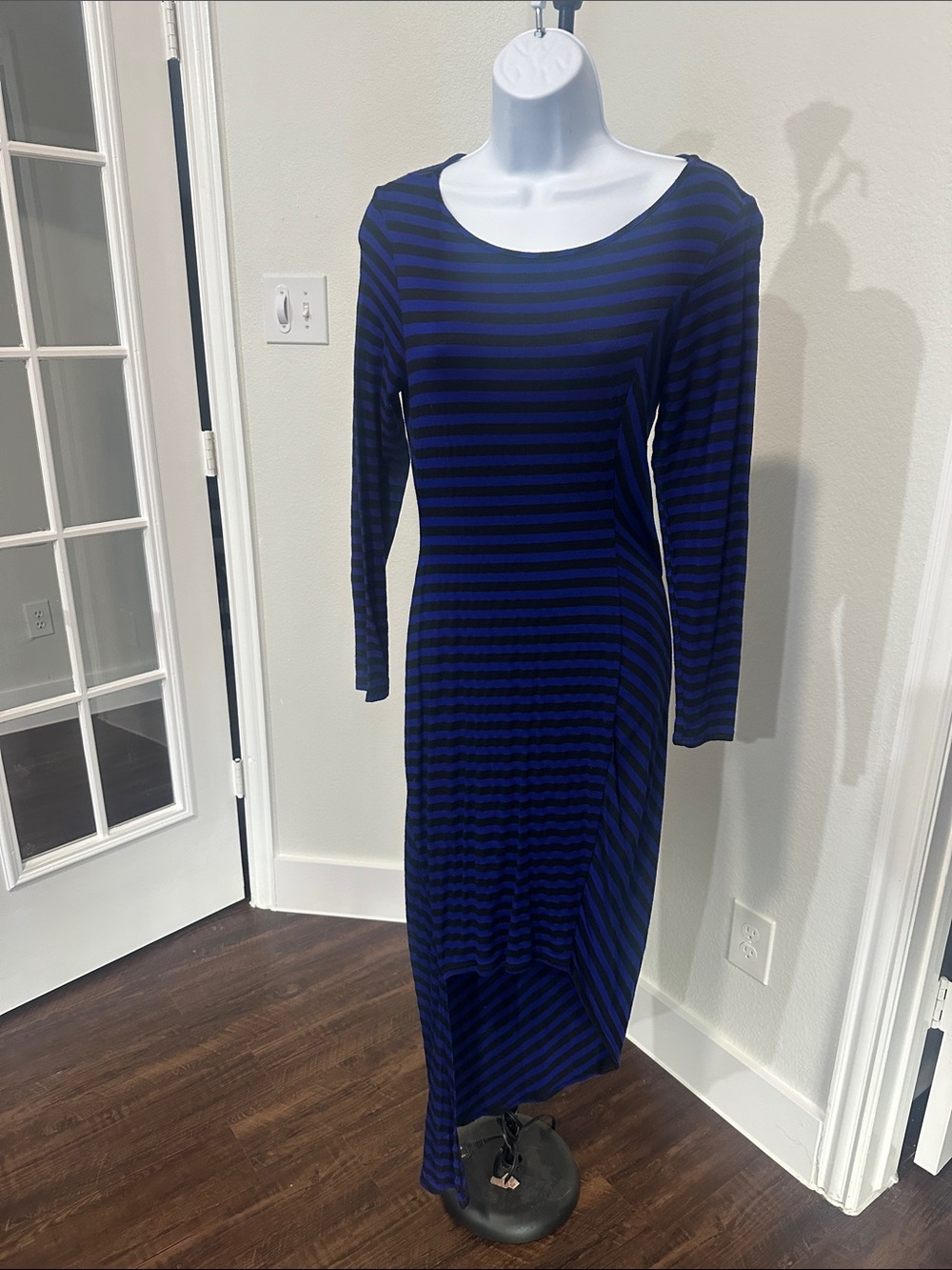 Bar III Royal Blue and Black Striped Long Sleeve Maxi Dress
